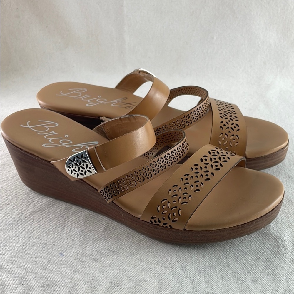 Brighton Happy Women's Brown Cutout Wedge Sandals Size 7 - Picture 1 of 8